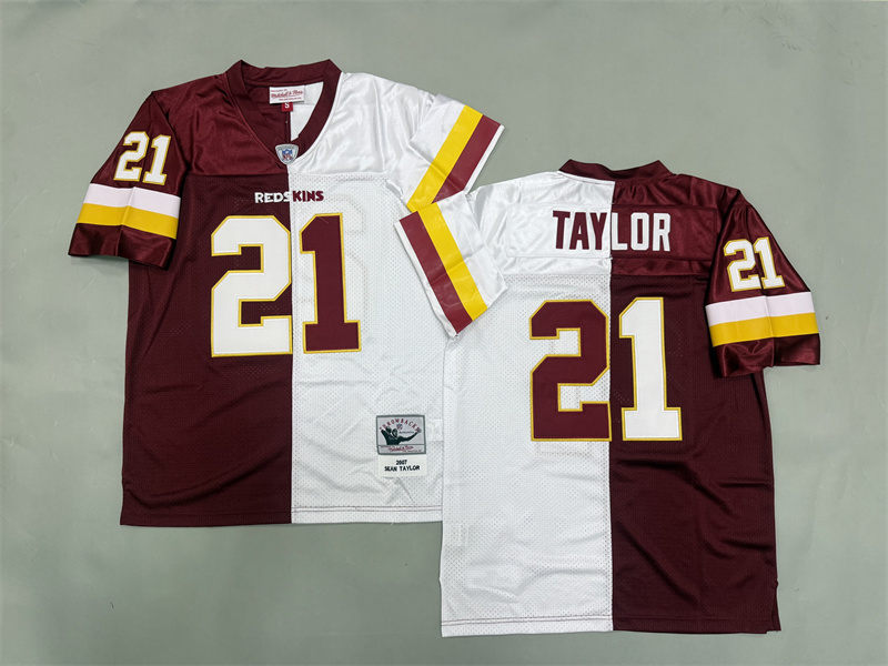 Men 2025 Washington Redskins 21 Taylor white red Throwback Limited NFL Jersey style 001